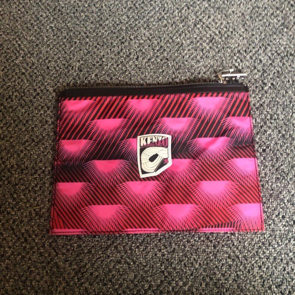 Kenzo pink black zip up pouch clutch
